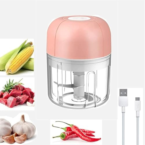 Lnwwrv Mini electric garlic chopper, vegetable chopper with 3 blades, onion, ginger, fruit, meat, and nut food processor,Pink