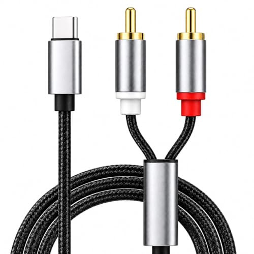 Hawpasy USB C to Phone Audio Cable 2M, High Fidelity Digital to Analogue Converter Lead, USB C to Red White Audio DAC Lead Stereo Cable Compatible with Pro Max Speaker Turntable Amplifier