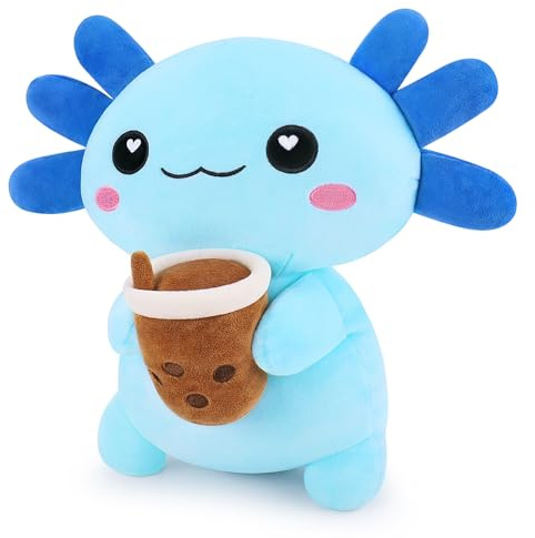 Axolotl Plush Pillow Stuffed Axolotl Boba Plushie Stuffed Animal Bubble Tea Plush Pillow Cute Plush Toys Animal Toy Hugging Pillow Cushion Pillows Cuddly Toy Soft Toys for Unisex Present 13.7 inch