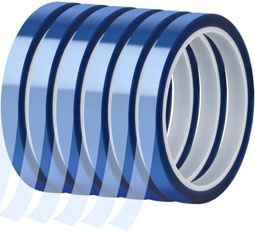 BELLALICHT Lot de 6 rouleaux de ruban adhésif résistant à la chaleur, 10 mm x 33 m de ruban adhésif pour sublimation bleu, bande thermique de protection contre la chaleur pour sublimation électronique