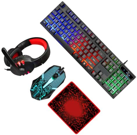 Warmhm Ergonomic Wired Keyboard Mouse Headset and Mousepad Combo USB Computer Accessories for Office Gaming with Plug and Play Design and Craftsmanship