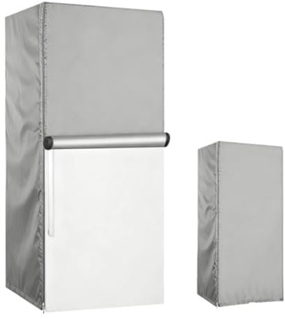 Copri Frigo per Esterni in Tessuto 420D Oxford Impermeabile Antipolvere | Copertura con Doppia Cerniera, Resistente ai Raggi UV e Lavabile per Cucina, Campeggio, Casa, Picnic (Grigio, 92*77*183cm)