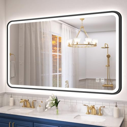 S'bagno Badspiegel mit Beleuchtung 120x70cm, Schwarz Aluminiumrahmen | Badezimmerspiegel mit Licht, Anti-Beschlag, 3 Lichtfarben Dimmbar, CRI >90, Memory-Funktion, IP44, Horizontal/Vertikal