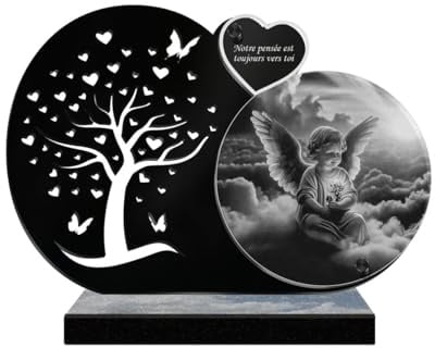 ETERNEL - Plaque Funéraire Personnalisée Arbre à Papillons - Cherubin, Ange, Ailes d'ange - Texte Personnalisable, Plaque funéraire gravée au Laser pour Hommage, Plaque cimetière, tombale, obsèques