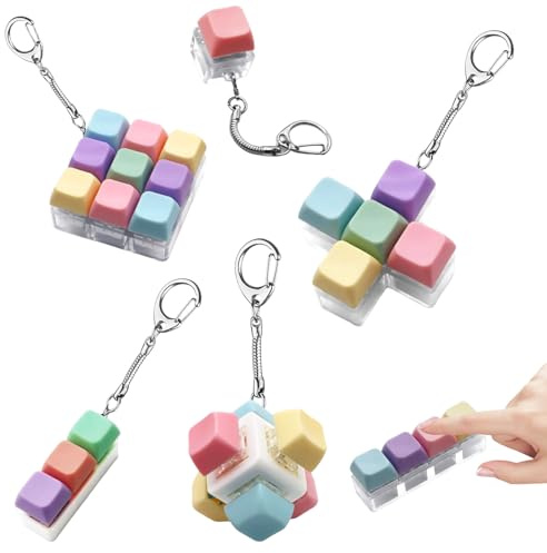 6Pcs Keyboard Fidget Toys, Portable Fidget Keyboard, Clicky Fidget Keyrings for Kids with Keychain, Multi-style Keyboard Fidgets for Stress Relief & Focus, Anxiety Stress Relief Toys for Kids & Adults