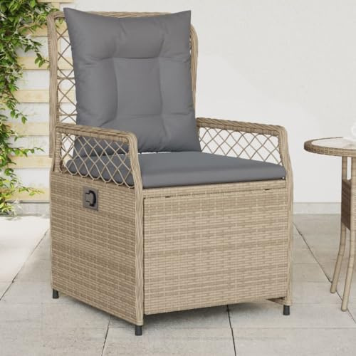 SKTQYQO Relaxsessel für den Garten, 2 Stück, beige, aus Polyrattan, mit abnehmbaren Kissen, Gestell aus pulverbeschichtetem Stahl, bequem und langlebig