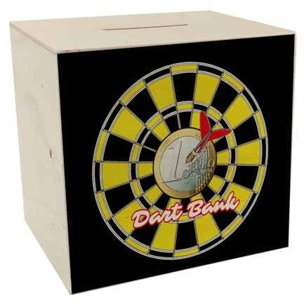 Dartscheibe Spardose aus Holz mit Spruch: Dart Bank lustige Darts-Sparbüchse für Dartspieler