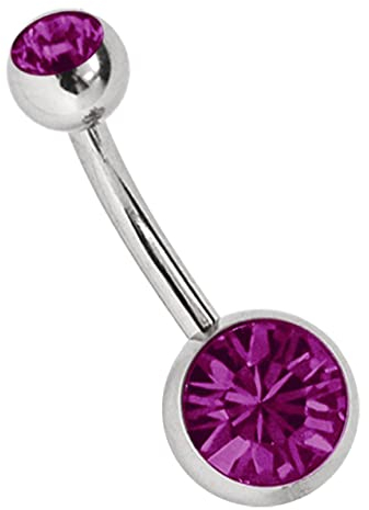 Titan Bauchnabel Piercing 1,6 x 8 mm mit Zirkonias rund in 8 mm + 5 mm Stein Kugel in lila