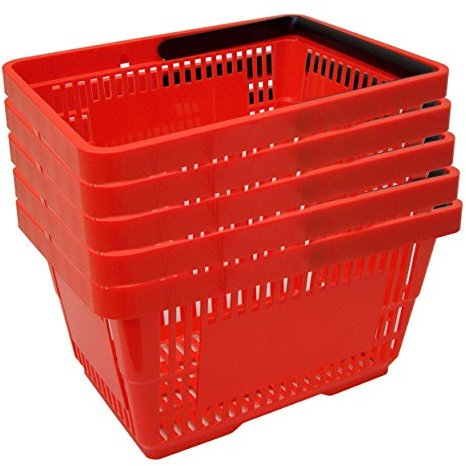 GERSO 5 Einkaufskörbe aus Kunststoff Plastik mit Henkel 20 Liter 40cm stapelbar Rot