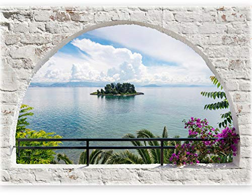murando ILLUSIONE OTTICA 3D Carta da parati sulla fliselina Carta da parati in TNT Quadri murali Fotomurale Finestra Pietra Mare Spiaggia Duna 70x50 cm