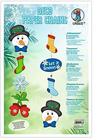Ursus 21640099 - Deko Papierketten Bastelset, Schneemann, für 2 Ketten zu je ca. 75 cm, als Raumdekoration für die Weihnachtszeit