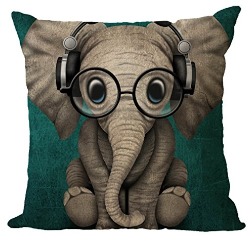 Nunubee Bunter Elefant Kissenbezüge 45 x 45 cm Leinen Zierkissenbezüge Dekorative Kissenbezug Dekokissen Sofakissen Lendenkissen Wurfkissenbezug Kissenhülle, Modell 40