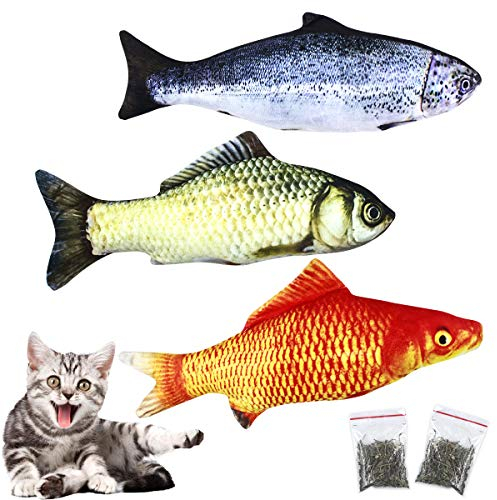 NATUCE 3Pcs 30CM Juguete Hierba Gatera, Juguete para Gato y 2 Catnip, Catnip Juguetes, Juguetes Simulación Peluches Pescado, Juguetes para Mascotas, Pescados del Juguete,Interactiva Mascota