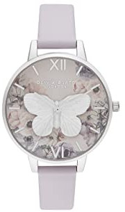 Olivia Burton Analog Quarzuhr für Damen Kollektion Watercolour Florals mit Lilas Lederarmband - OB16PP58