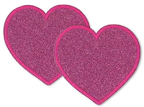 Bügelbild Patch Applikation zum Aufbügeln 2er Set Glitzer Herzen pink 9,5 x 9,0 cm
