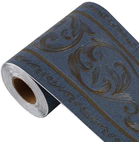 3D Wall Paper Border Self Stick Wall Covering PVC Floor Borders for Kitchen Bathroom Bedroom Wall Decor Paper 3.94 Inch by 16.4 Feet (Dark Blue)