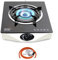 NJ NGB-S1 Gas Stove 1 Burner Gas Cooker Tempered Glass with Safety Device LPG + Gas Regulator Set (Butane 21mm Clip-on)