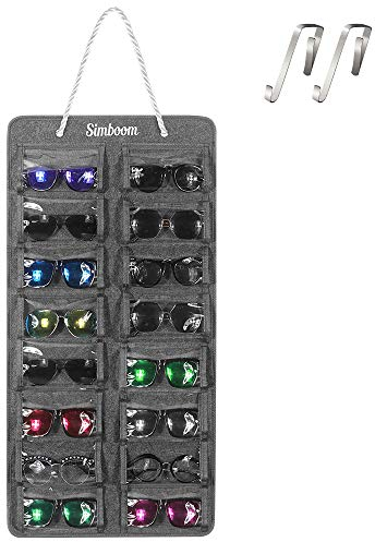 SIMBOOM Hängende Sonnenbrille Organizer, 16 Fächer Staubdichter Filz Sonnenbrille Lagerung Sonnenbrillen-Aufbewahrung Sonnenbrillenhalter, Staubdichter-Grau