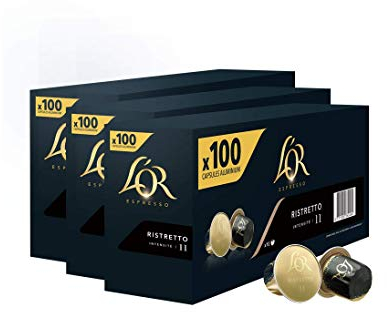 L'OR Café Espresso Ristretto Intensité 11 3 Paquets de 100 Capsules Aluminium Compatibles Nespresso®* 300 Unités