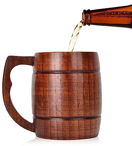 Grande Tasse À Bière En Bois, Tasse À Bière En Verre Rétro En Forme De Tonneau Marron Tasse À Thé Unique Viking Tasse À Whisky Tasse À Stein Pour Hommes Femmes Maison Bar Fête 8.5 X 14 Cm
