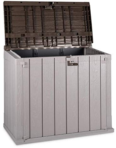 Toomax Shed Stora Way Plus XL, porta attrezzi da 1270 litri, finitura effetto legno, colore grigio talpa/marrone, dimensioni 145x85x124,5h cm.