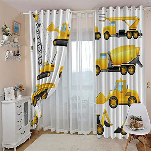 CLZLH Verdunkelungsvorhänge Vorhang Blickdicht 2Er Set 100X160cm(B X H) 3D Musterdruck Cartoon, Maschinen, Spielzeug, Bagger Wohnzimmer Schlafzimmer Kinderzimmer Gardinen Mit Ösen Fenster Dekoration