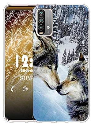 Sunrive Coque pour XIAOMI REDMI 9T, Silicone Étui Housse Protecteur Souple Gel Transparent Back Case(Q Loup 7)+ Stylet OFFERTS