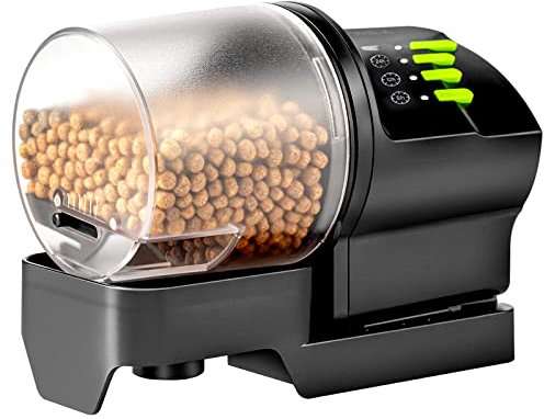 DXOPHIEX Automatic Fish Feeder Food Dispenser Aquarium Tank Timer Feeder Powered by Battery and USB for Fish Tank and Reptile Tank with Feeding Ring