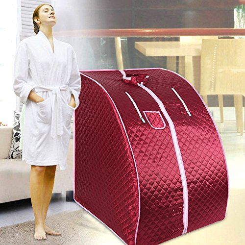 Sauna Pliable Cabine, Sauna Cabine de Sauna Vapeur, Sauna Maison Portable, 1,8L Sauna Box Peut être Utilisé avec des Huiles Essentielles,Temps et Température Réglables, 1000W, 220V (Rouge)