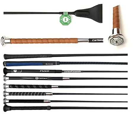 JA Horse Fleck Springpeitsche Springgerte Springstock Reitgerte (50 cm, Carbon Premium Ultraleicht braun)
