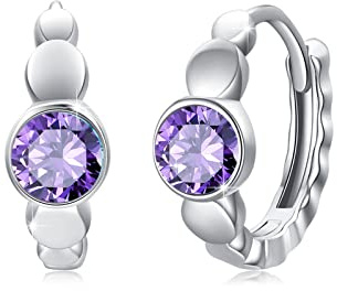 Zirkonia Creolen Ohrringe 925 Sterling Silber Klein Geburtsstein Ohrringe mit Zirkonia birthstone Hinged Klapp Creolen für Damen 10 mm