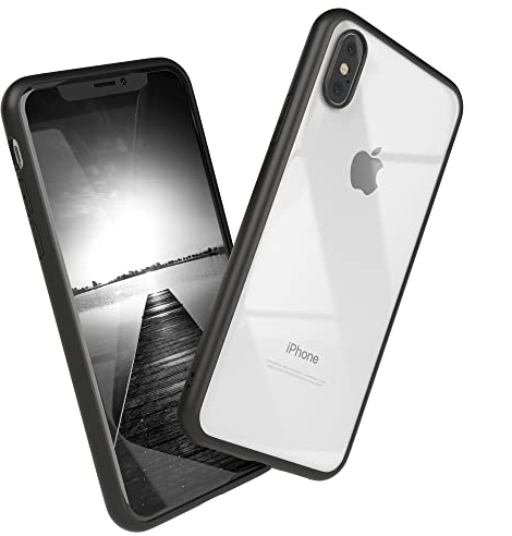 EAZY CASE Clear Hybrid Bumper Hülle kompatibel mit iPhone X/XS, Handyhülle mit Ultra Aufprallschutz, Stoßfest und Kratzfest, dünne Schutzhülle mit Kameraschutz, Slim Cover Handy Case, Schwarz