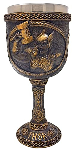 MediMuc Kelch Götterkelch Thor - detailliert verarbeiteter, handbemalter, mittelalterlicher Kelch mit herausnehmbarem Edelstahleinsatz - Material: Polyresin