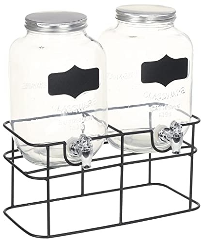 Gecheer 2X Getränkespender mit Ständer Zapfhahn Wasserspender Dispenser Saftspender Wasser Saft Cocktail Spender Einmachglas Glasspender 2x4L Glas