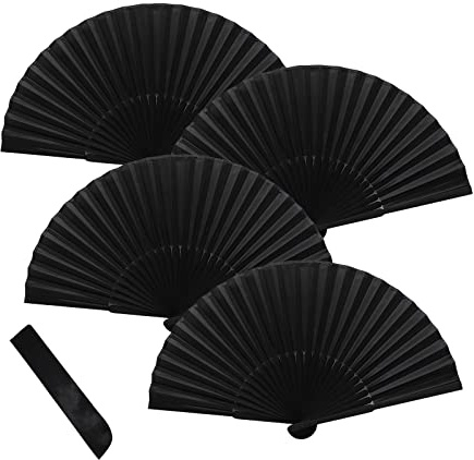 Hand Fan Folding,Fabric Hand Fan,4 Pcs Black Folding Fan,Chines/Spanish Handheld Fans for Dancing Cosplay Props Wedding Party Home Decorations Birthday Gifts (Black-4pcs)