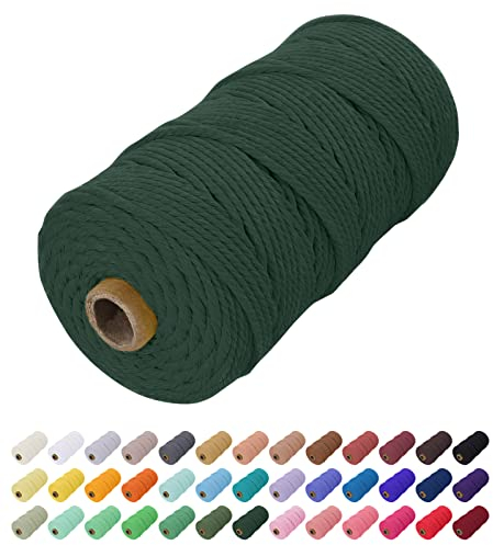 Uiopa Makramee Garn 2mm x 200m, Baumwollkordel Farbig Baumwollgarn Geflochten Baumwollseil, Natürliche Baumwollschnur für Wandbehang, Vorhang, Traumfänger, Hängepflanze, Deko (Dunkelgrün)