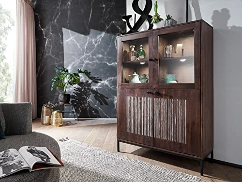 MJC Highboard II WZ-0564 Mangoholz massiv lackiert mit Steinfurnier Metallgestell Pulverbeschichtet