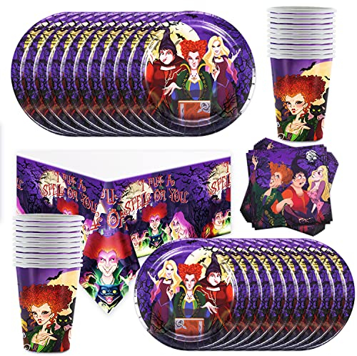 SHAMO Hocus Pocus Thema Party Geschirr,Party Dekoration Grusel Hexen Witch Sisters,Crazy Partygeschirr Geburtstagsfeier Kinder Party Dekoration, Halloween Party Supplies