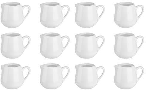 Luxshiny 12 PCS White Small Porcelain Milk Jug 70ml Ceramic Creamer Pitcher Mini Ceramic Creamer with Handle Milk Creamer Pitcher Sauce Mini Creamer Jug for Creamer Milk Coffee