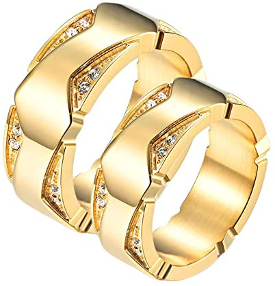 Bishilin Verlobungsringe Paar Ringe Edelstahl, Gold Ring 8.7MM mit Zirkonia Damen Gr.57 (18.1) + Herren Gr.60 (19.1), Eheringe Freundschaftsing für 2