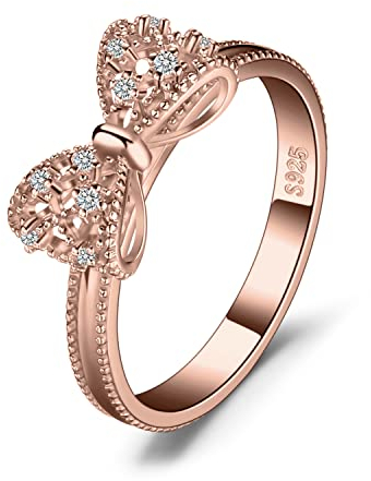 JewelryPalace Zircone Cubique Anneau Nœud Papillon Bague Femme en Plaqué Or Rose, Bague de Fiançailles Femme, Bagues Anniversaire Mariage Promise Alliance, Bijoux Femme