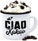 Emaille Tasse Blechtasse - Statement Sprüche - Ciao Kakao - 300 ml - Weiß Schwarz - mit spruch sarkasmus tschau spruechen sprüche, sprueche sprüchen stoffbeutel lustige bedruckt