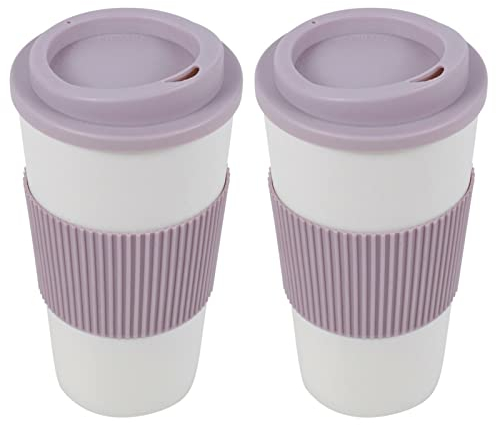 URBN-CHEF 450ml Double Wall Drinking Cup Warm Coffee Tea Travel Reusable Mug Screw On Lid (2 X Pink)