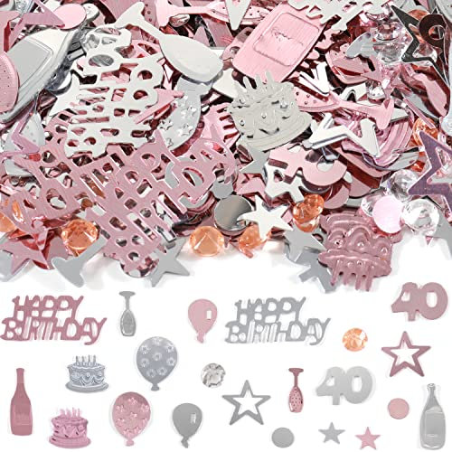 Partyhausy Konfetti 40. Geburtstag Deko, Rosegold, Metallic Two-Tone Geometric and Figurative