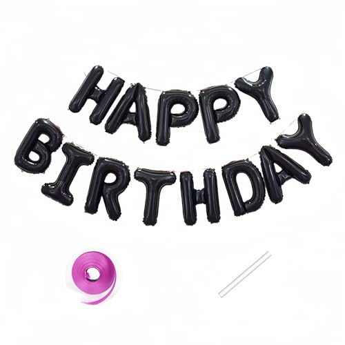 Vthoviwa Happy Birthday Banner Schwarz, Happy Birthday Girlande Schwarz Luftballons, Geburtstag Folienballon Happy Birthday Ballon Schwarz