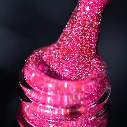 BURANO Reflektierender UV-Nagellack 7.3ml, Diamond Nail Glitter Polish, Sparkly Holografischer Glitter für Sommer und Herbst (Hot Pink SZ9)