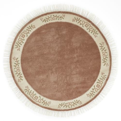 -LUXOR- living Teppich Gala handgeknüpfter Premium Teppich aus 100% Wolle - hochwertiger nachhaltiger Knüpfteppich 150 cm rund Altrose