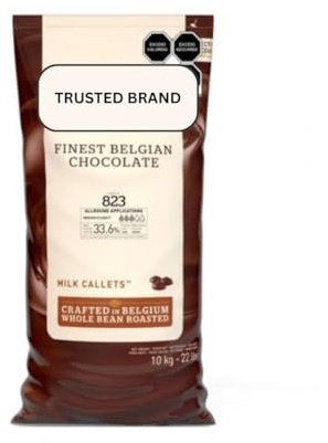 Milk Chocolate Callets 10Kg Belgian 823 Callets with 33.6% Cocoa Content – Bulk Pack for Baking, Confectionery, Desserts, Beverages, and Sauces