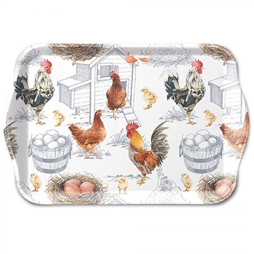 Ambiente Tablett Serviertablett Tray 13x21 cm Chicken Farm Hühner Hühnerfarm Landhaus Dekotablett