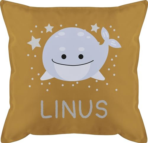 Kissen 50x50 - Geschenk Wal mit Name personalisiert I - 50 x 50 cm - Gelb - personalisierte kinderkissen wale namens personalisiertes buckelwal und Jungen walen Kinder dem